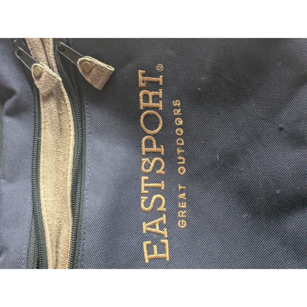 Vintage Eastport Backpack Forrest Green Nylon Tan Suede Trim Zip 5 Pockets